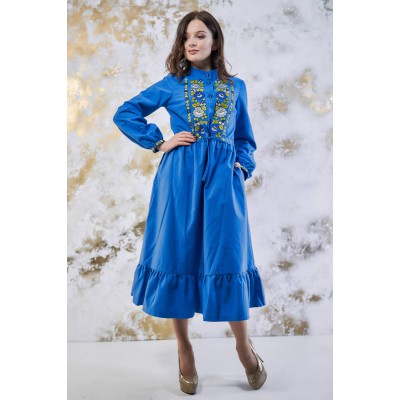 Embroidered Midi Dress "Whisper of Colour" Electric